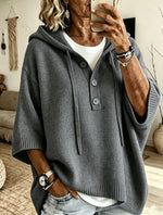 Women's Oversized Half Button Hooded Knit Top, 3/4 Sleeve Loose Casual Sweater