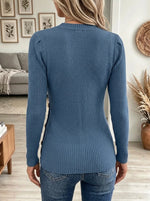 Women's Crossover V-Neck Button Ribbed Knit Sweater
