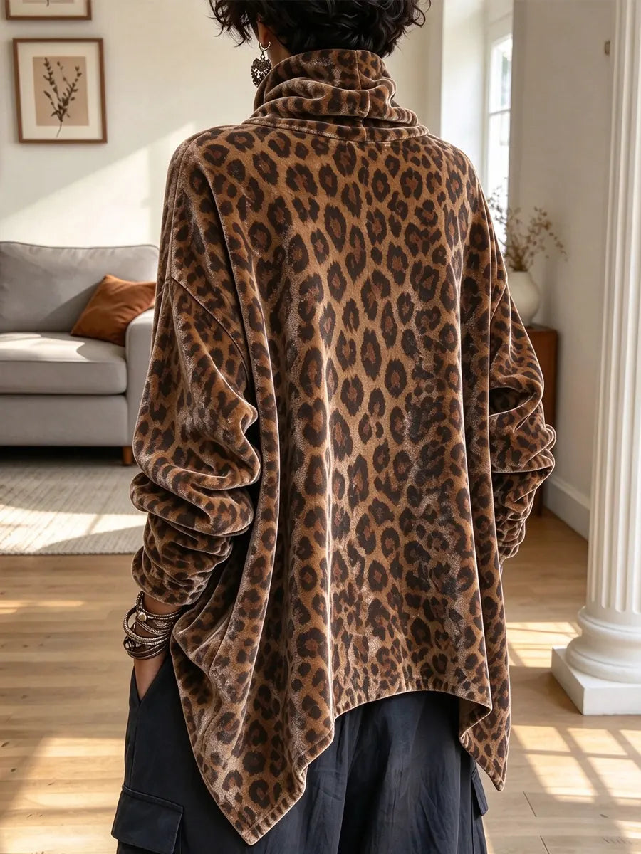 Retro Leopard Pattern Art Print Casual Button Stylish Long Sleeve Coat