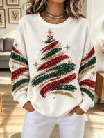 Vintage Christmas Tree Pattern Art Casual Stylish Long Sleeve Sweatshirt