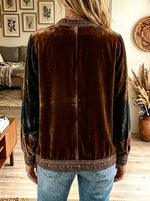 Women's Paisley Floral Velvet Zip-Up Bomber Jacket