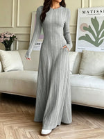 Vintage Chic Elegant Knit Art Casual Round Neck Stylish Long Sleeve Dress