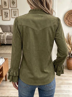 Women's Western Fringed Ruffle Suede Button Shirt
