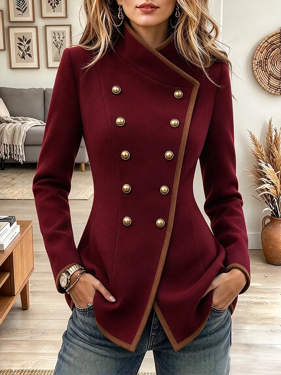 Vintage Elegant Button Contrasting Jacket