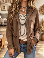 Women's Ribbed Knit Hooded Cardigan