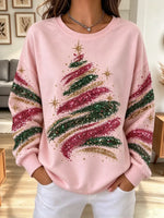 Vintage Christmas Tree Pattern Art Casual Stylish Long Sleeve Sweatshirt