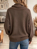 Women's Asymmetric Horn Button Cowl Neck Sweater