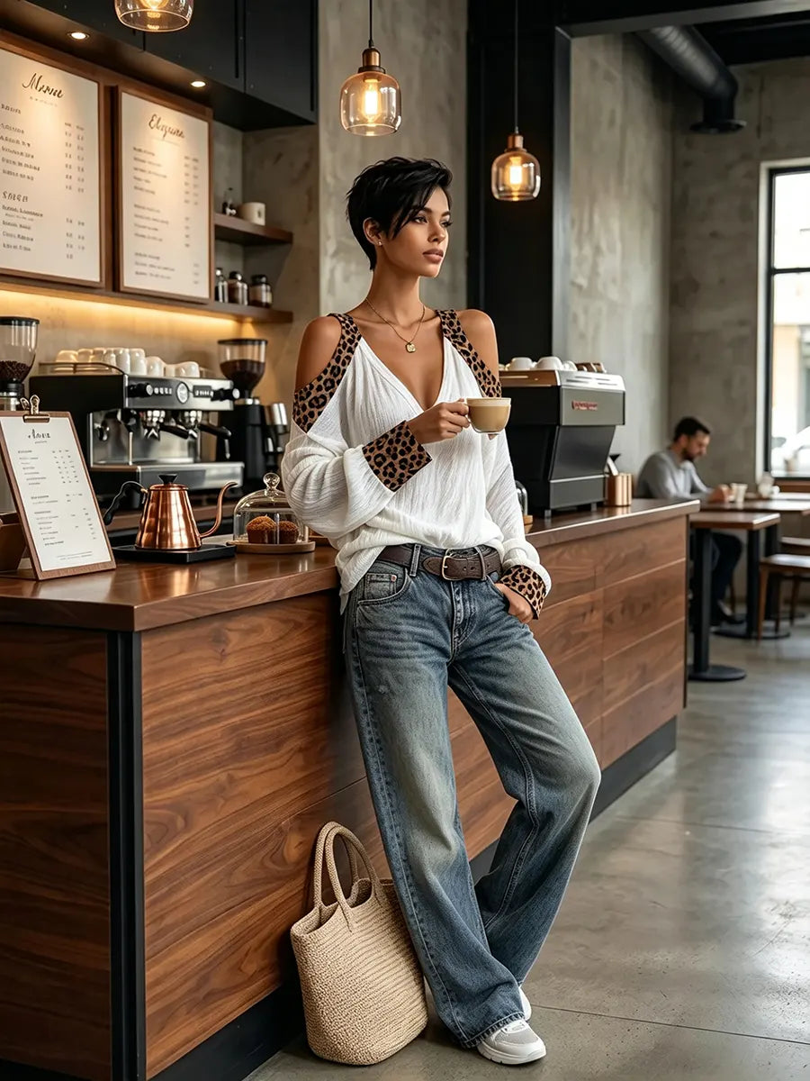 Women's Cold Shoulder Long Sleeve Blouse