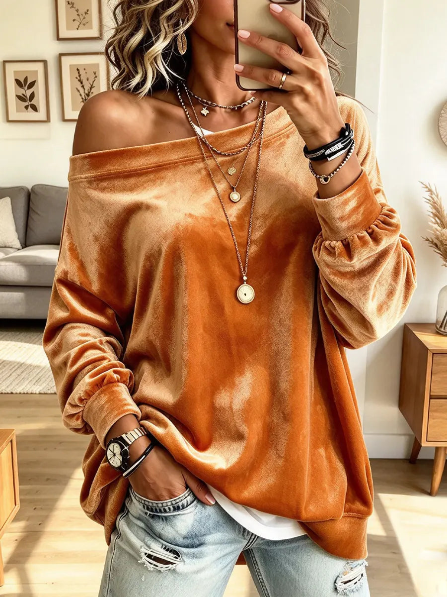 Retro Off-shoulder Art Casual Stylish Velvet Long Sleeve Shirt