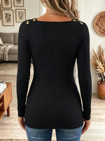 Women's Square Neck Asymmetrical Slit Ribbed Top