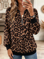 Women's Leopard Half-Zip Ring Pull Sweatshirt