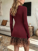 Vintage Elegant Knitted Fabric Patchwork Leopard Dress