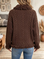 Women's Fuzzy Trim Cable Knit Zip-Up Cardigan