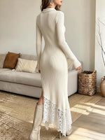 Vintage Elegant Knitted Fabric Patchwork Lace Dress
