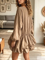 Vintage Elegant Cotton And Linen Patchwork Irregularly Shaped Hemline Dress