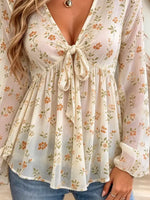 Retro Floral Pattern Art Print Casual Stylish Long Sleeve Mesh V Collar Shirt
