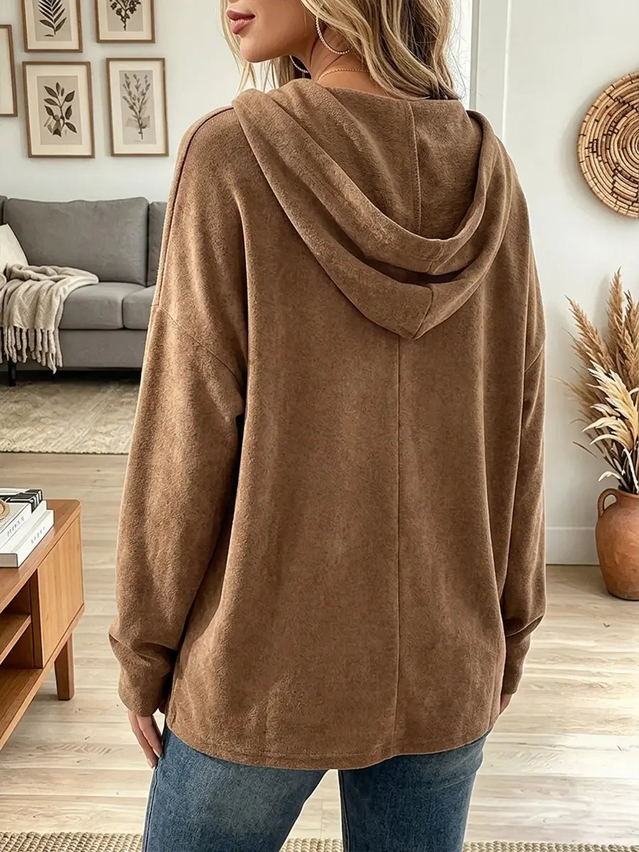 Vintage Elegant Loose Suede Hoodie Shirt
