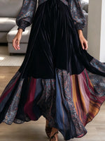 Vintage Floral Patchwork Art Casual Stylish Long Sleeve Maxi Dress