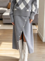 Vintage Plaid Pattern Art Casual Stylish Sweater And Knitted Skirt Two-piece Set