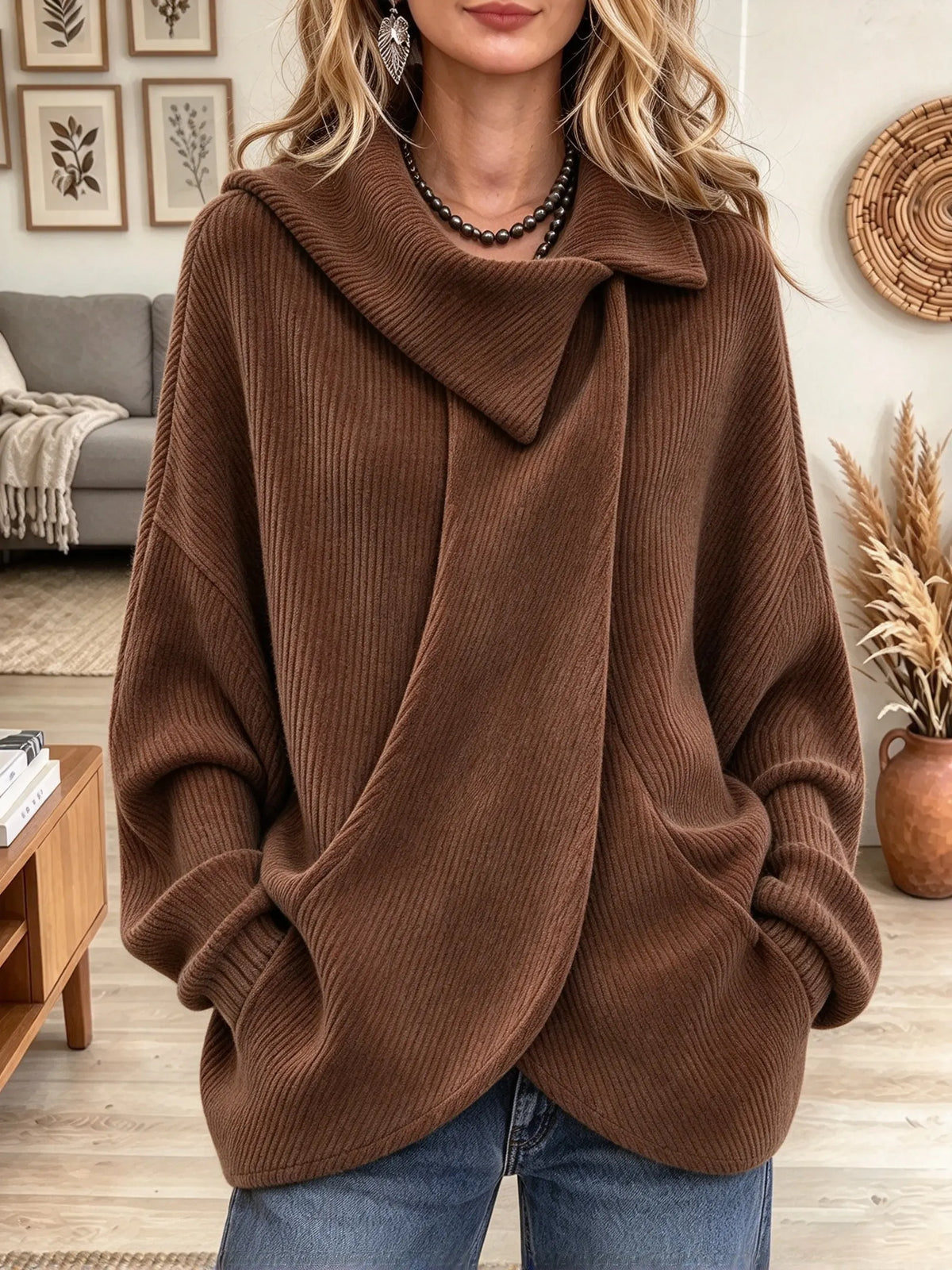 Women's Asymmetric Wrap Shawl Collar Knit Cardigan