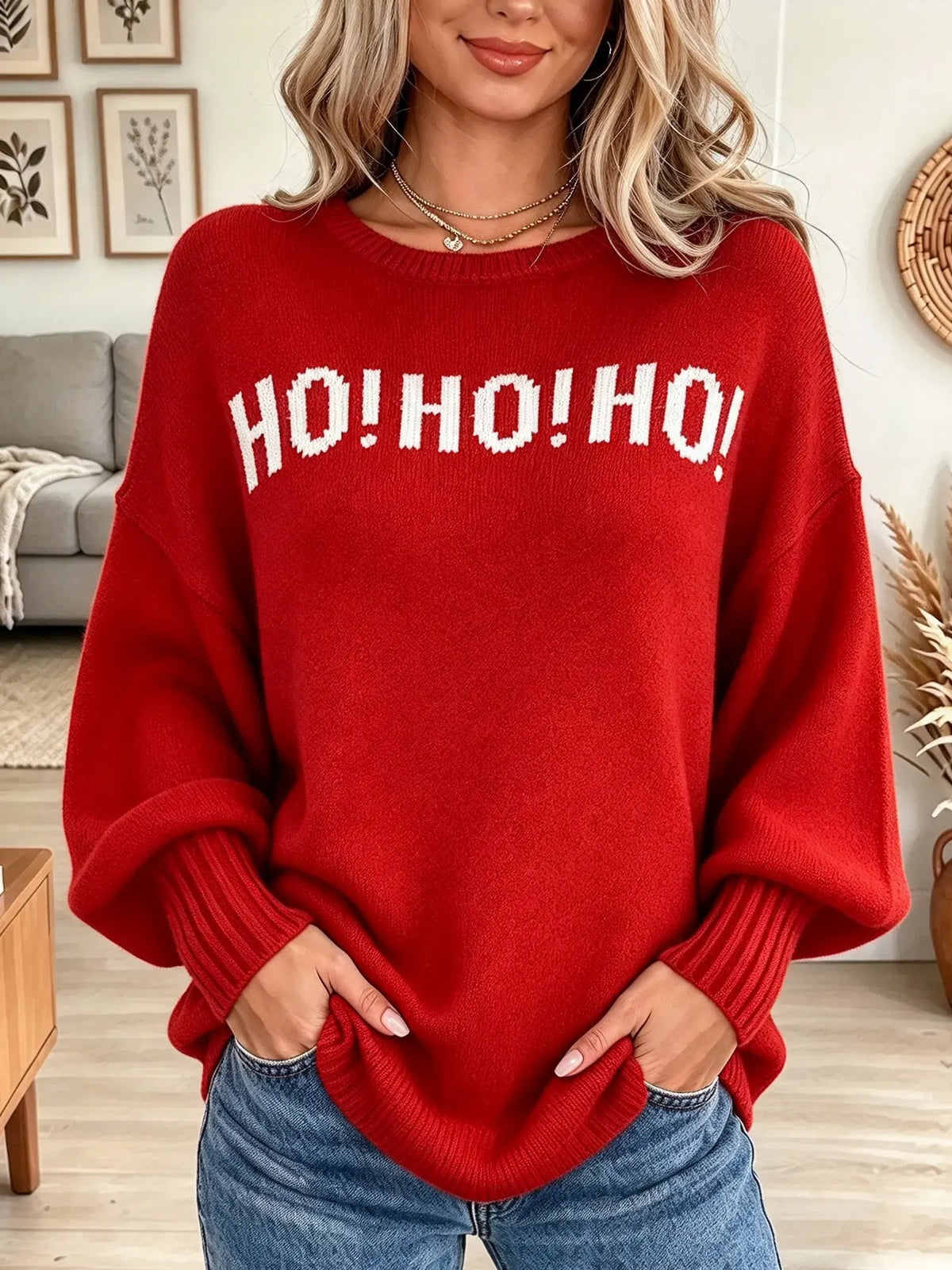 Women's Ho Ho Ho Letter Knit Christmas Sweater