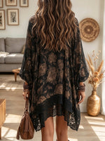 Women's Floral Print Lace Trim Bohemian Tunic Dres