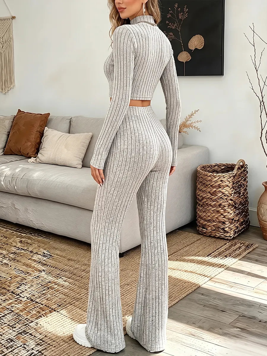 Vintage Elegant Knitted Fabric Top And Pants Two-piece Set