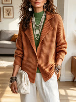 Vintage Chic Lapel Knit Art Casual Stylish Long Sleeve Cardigan Sweater Coat